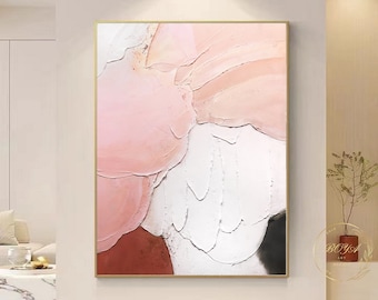 Pink Minimalist Abstract Art Pink Canvas Painting White 3D Textured Canvas Wall Art Original Abstract Painting Neutral Wabi Sabi Wall Art