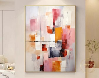 Original Beige Abstract Art Large Pink Abstract Painting Orange Textured Painting Beige Wall Painting Modern 3D Textured Art Pink Wall Art