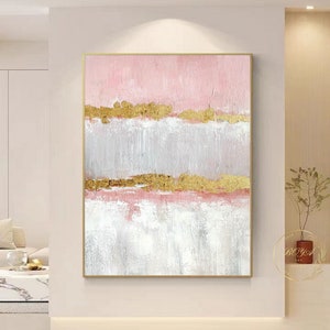 Pink Abstract Painting Pink Minimalist Painting Gold Texture Art Large Pink Painting Pink Modern Painting Gray Canvas Art White Oil Painting