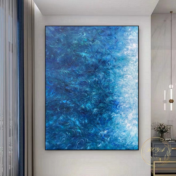 Pittura astratta blu Grande pittura blu Pittura a olio blu originale Arte astratta blu Grande tela astratta Arte Pittura astratta dell'oceano