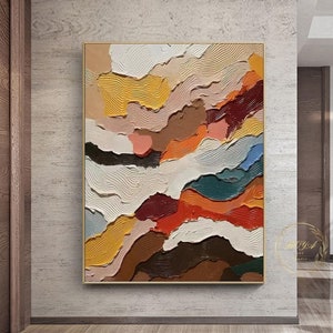 Large 3D Texture Painting Colorful Abstract Painting Beige Canvas Art Multicolour Wall Painting Brown Textured Art Modern Art Oil Painting