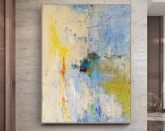 Original Oil Painting,Yellow Abstract Wall Art,Beige Large Textured Wall Art,Modern Minimalist Wall Art Framed,Canvas Wall Art for HomeDecor