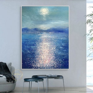 Original Seascape Painting Blue Ocean Abstract Painting Blue Landscape Abstract Painting Large Sea Canvas Painting Blue Minimalist Wall Art