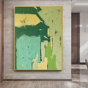 Large Green Textured Art Green Abstract Painting Yellow Texture Painting Green Oil Painting Green Canvas Painting Green Abstract Art