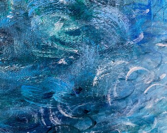 青い抽象画 オリジナル青い油絵 青い抽象芸術 青い波の抽象画 大きな