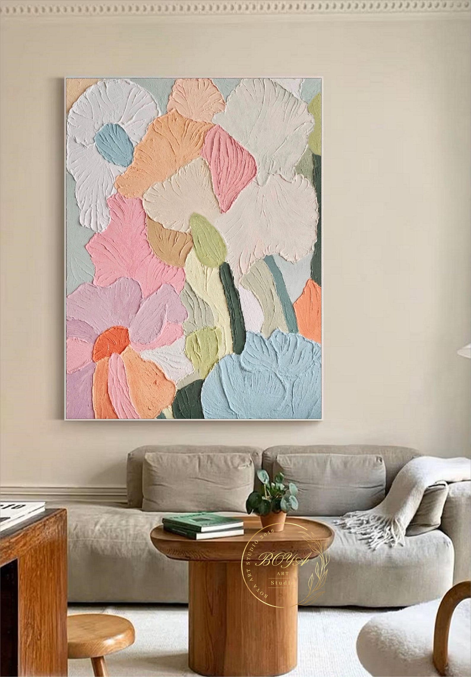 Large Textured Abstract Painting Colorful Wall Art Flower Abstract Art ...