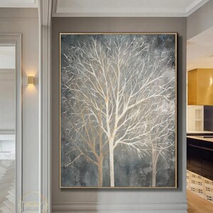 Large Tree Abstract Painting Beige Tree Wall Art Original Tree Abstract ...