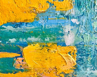 大きな黄色の壁画 黄色のテクスチャ絵画 オリジナルの緑の抽象画 緑の