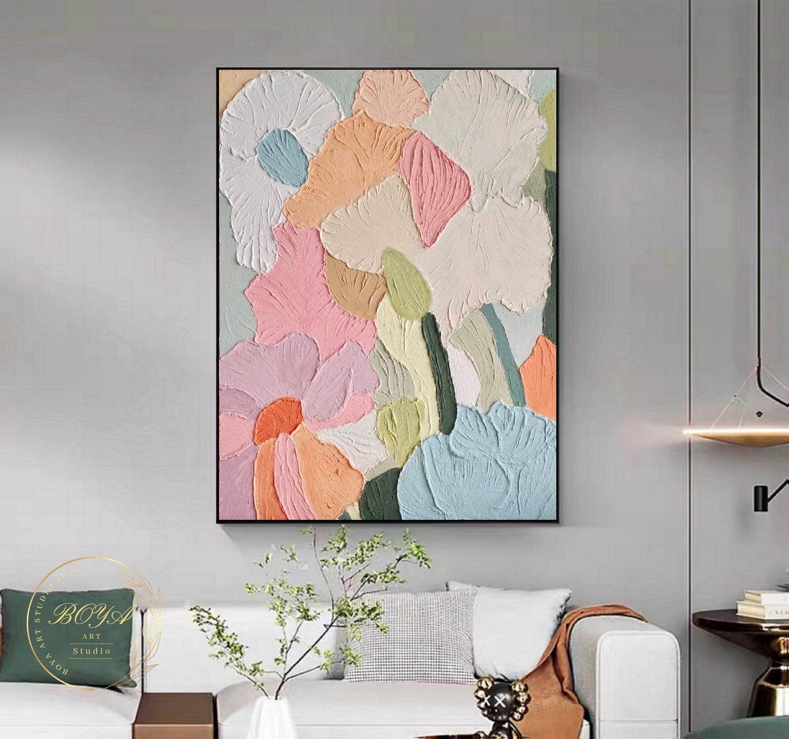 Large Textured Abstract Painting Colorful Wall Art Flower Abstract Art ...