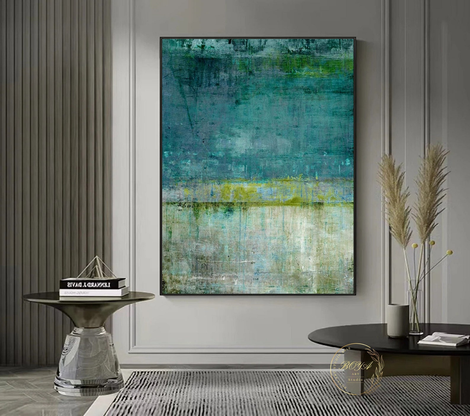 Large Green Oil Painting Original Green Canvas Painting Green