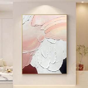 Pink Minimalist Abstract Art Pink Canvas Painting White 3D Textured Canvas Wall Art Original Abstract Painting Neutral Wabi Sabi Wall Art