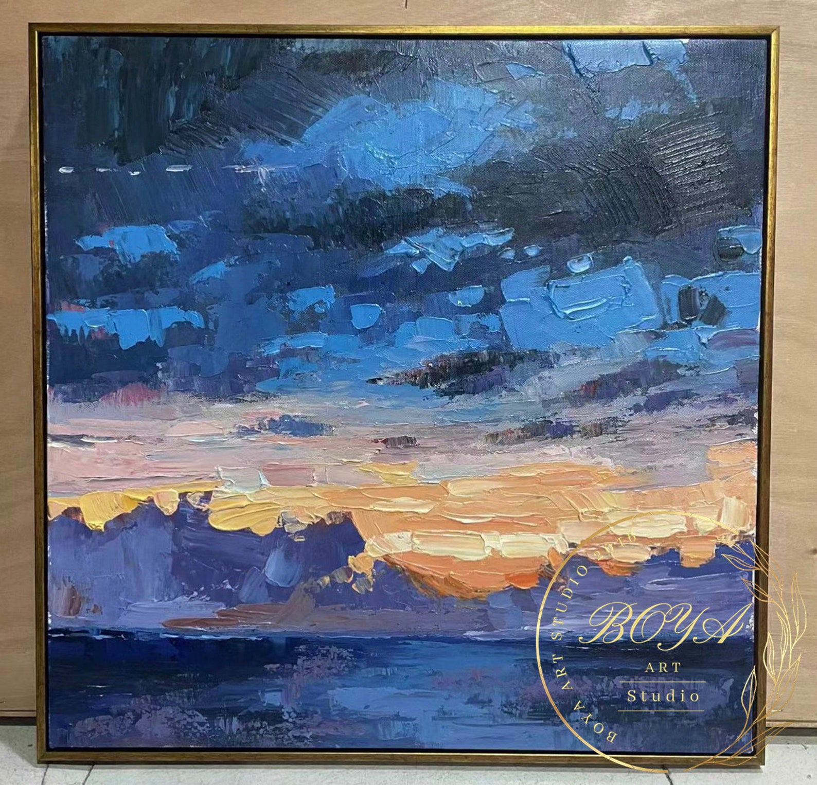 Large Sky Abstract Art Original Blue Texture Painting Navy Blue ...
