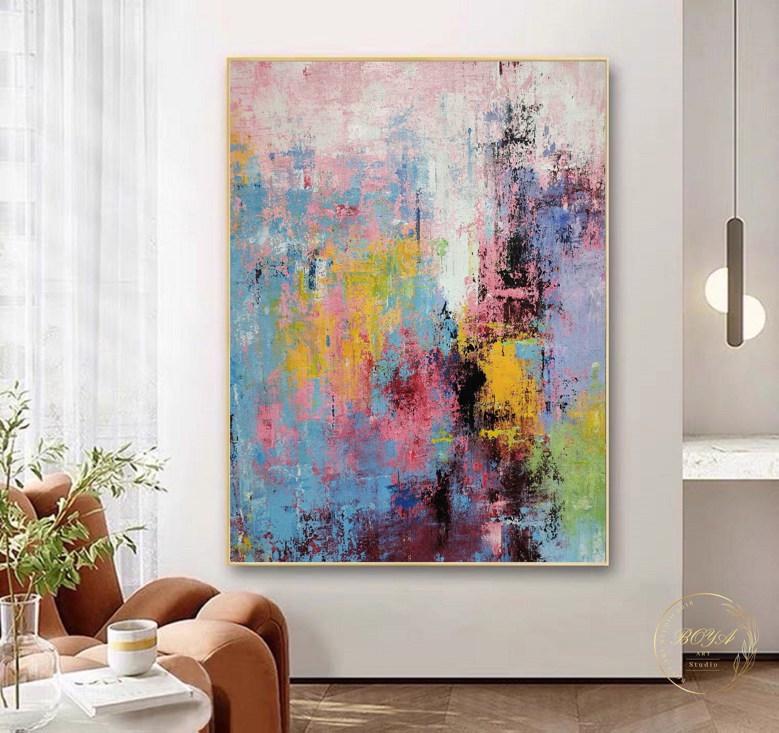 Multicolour Abstract Painting Large Pink Abstract Painting - Etsy