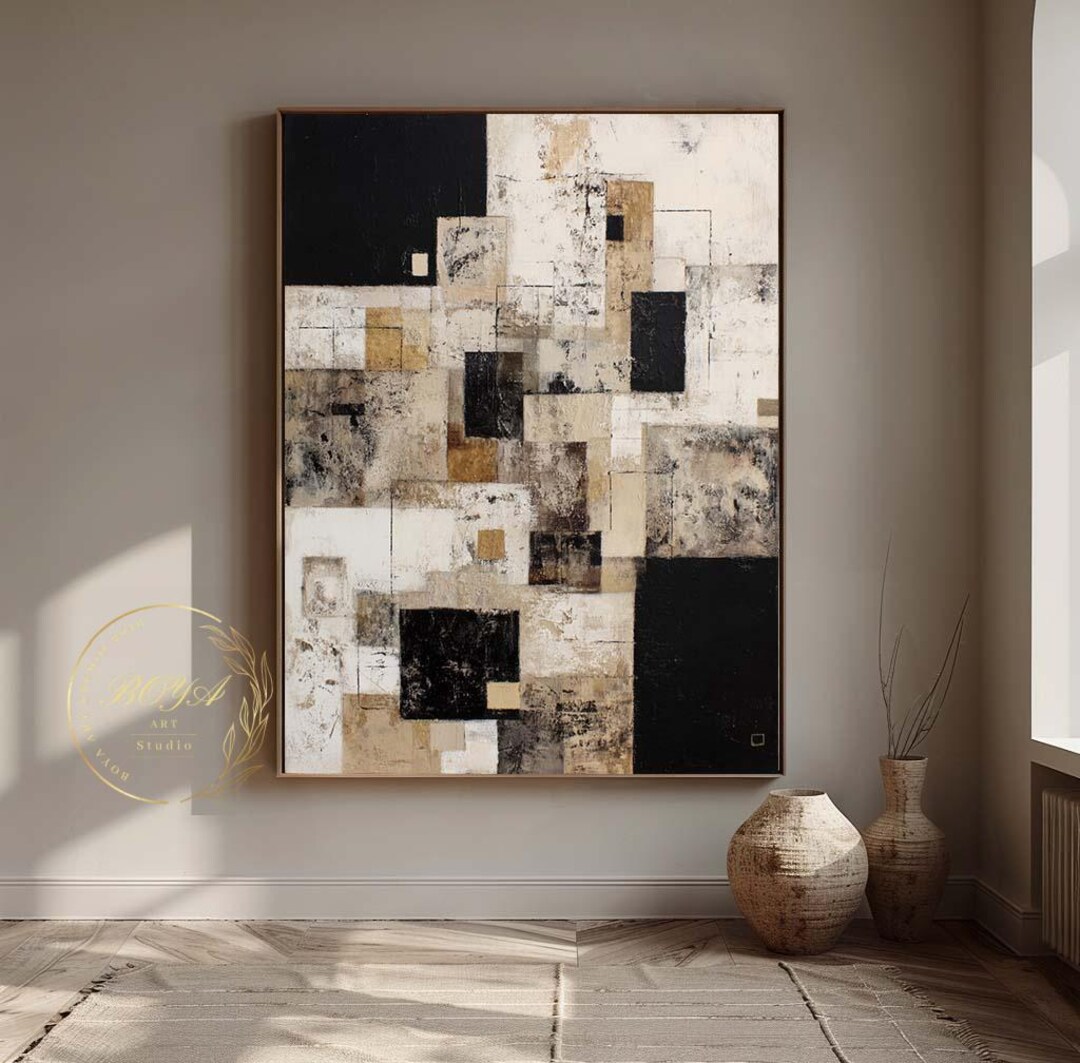 Large Black and White Wall Art Abstract Painting on Canvas Original ...