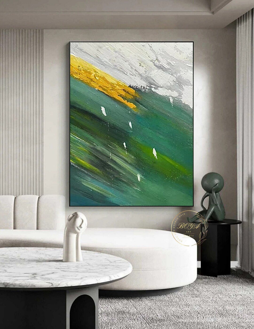 Large Green Wall Art Gold Textured Art Green Abstract Painting