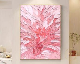 Pink Abstract Flower Painting, Textured Knife Art, Large Canvas Art
