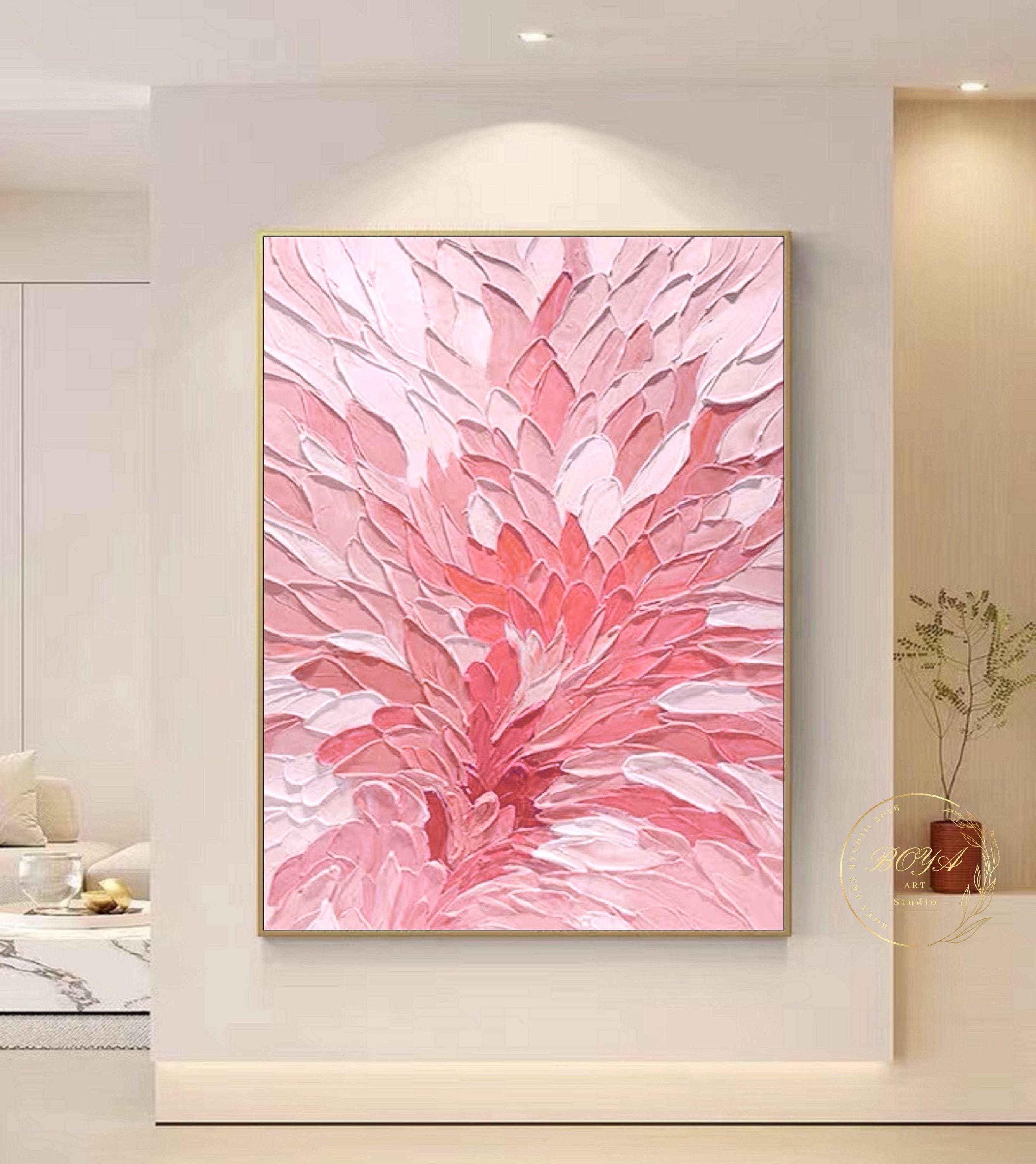 Pink Abstract Flower Painting, Textured Knife Art, Large Canvas Art - Etsy