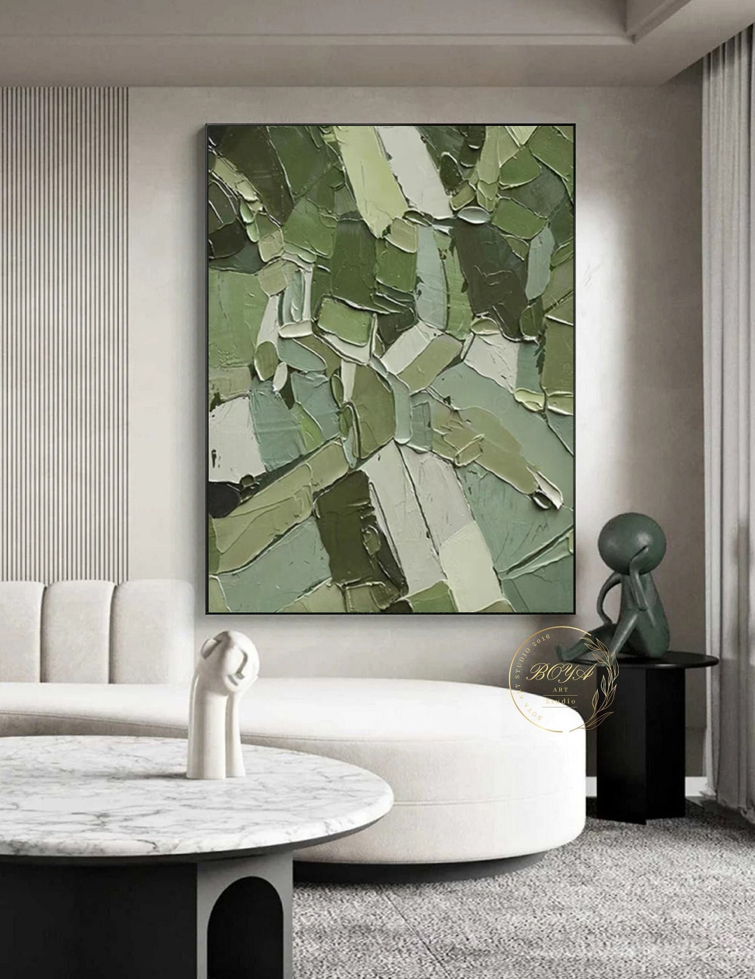 Green Abstract Oil Painting Green Texture Painting Large Textured Art ...