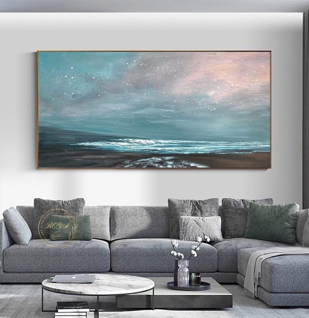 Original Sea Abstract Art Large Blue Sky Landscape Oil Painting Beach ...