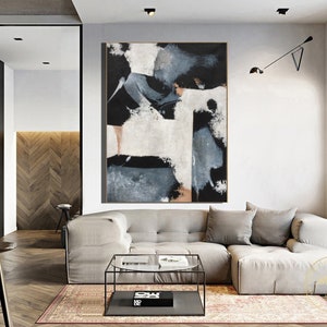 Original Black White Oil Painting Abstract Geometric Gray Painting ...