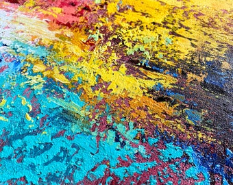 マルチカラーの抽象画 大きなピンクの抽象画 カラフルな油絵