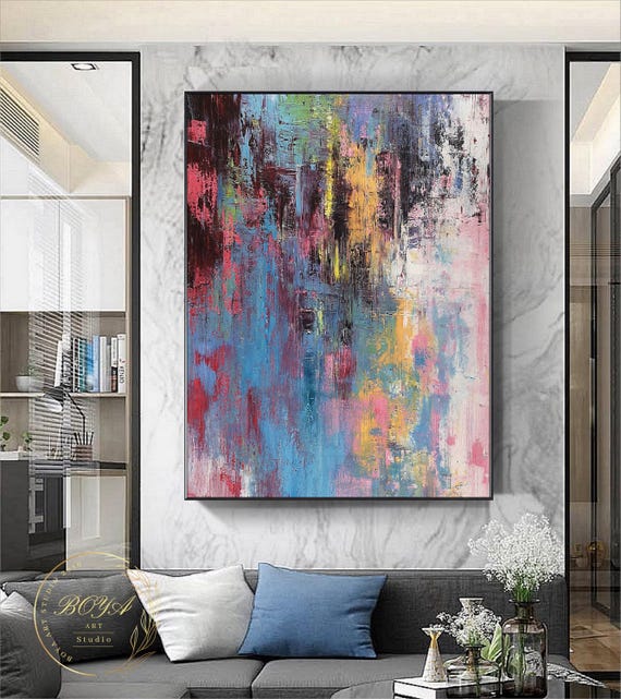 Large Colorful Abstract Painting Pink Abstract Painting Modern