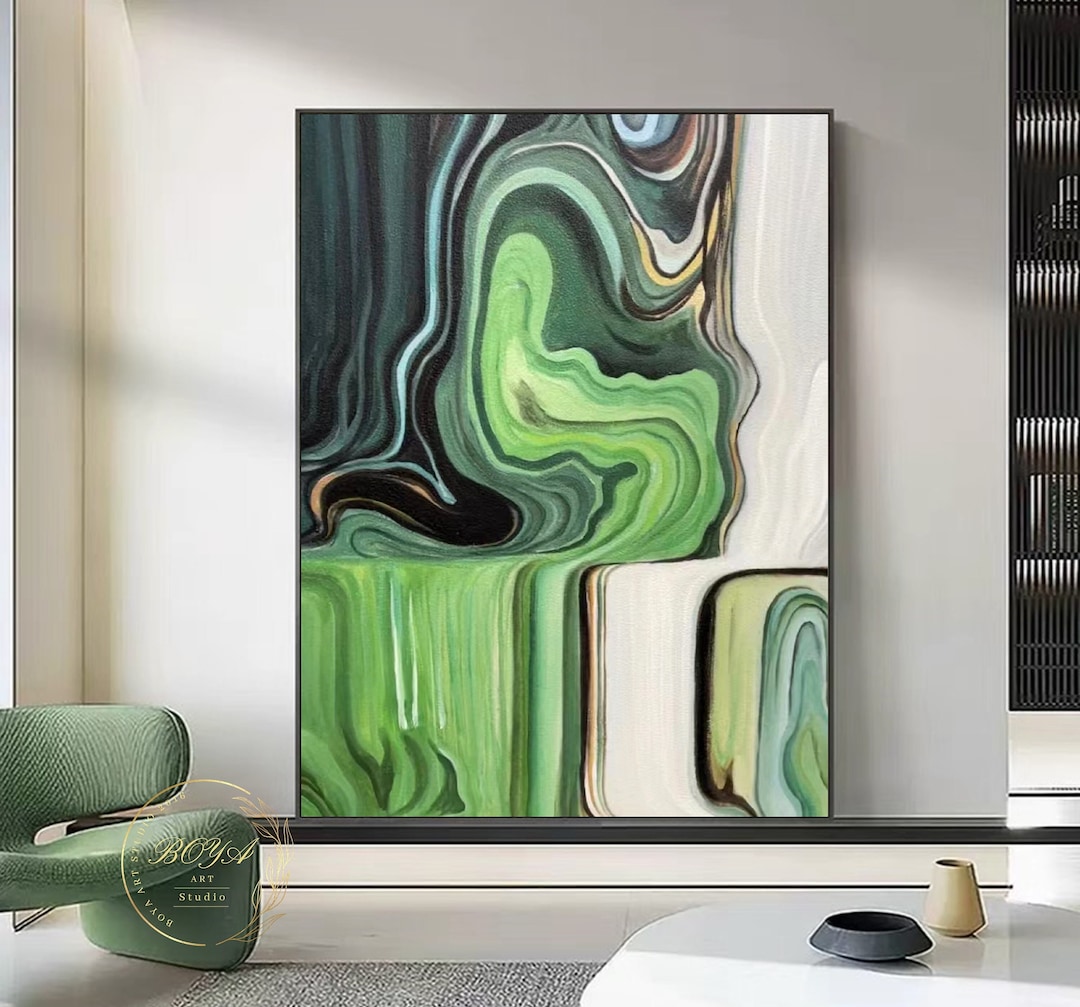 Large Green Wall Painting Green Abstract Painting Green Canvas Art
