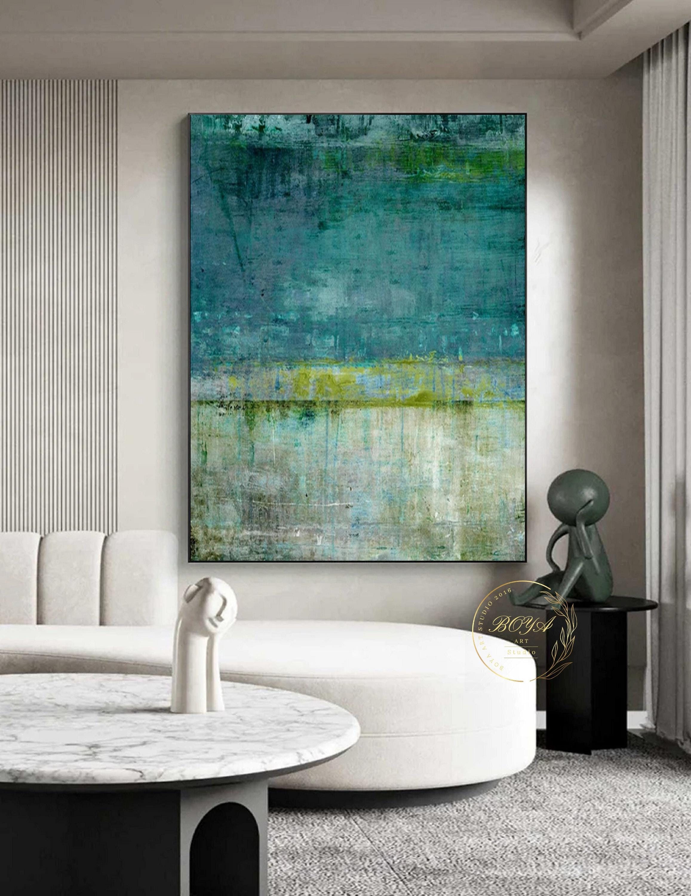Large Green Oil Painting Original Green Canvas Painting Green Minimalist Wall Art Landscape Abstract Painting Green Modern Abstract Painting
