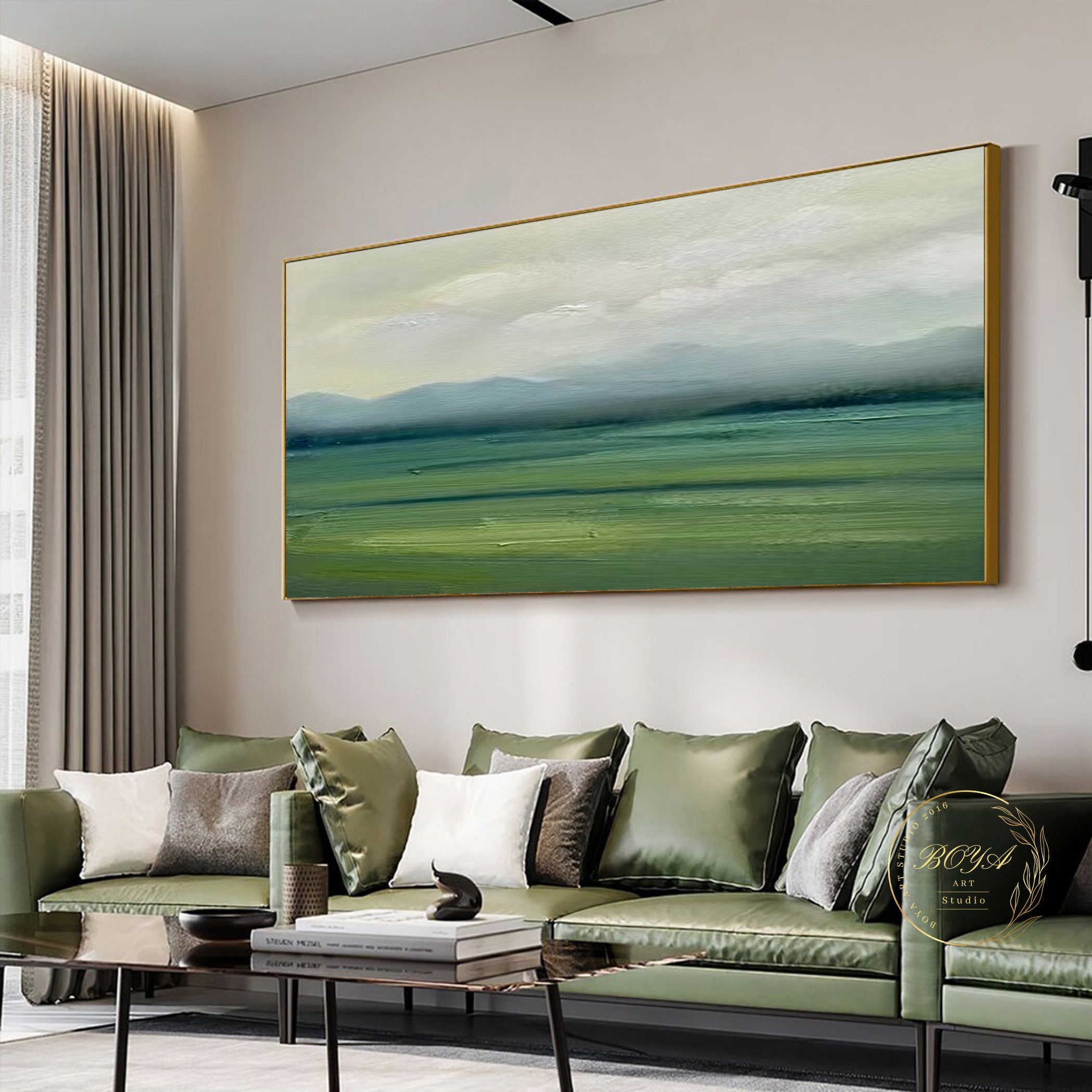 Large Green Landscape Painting Green Abstract Art Green Wall Etsy