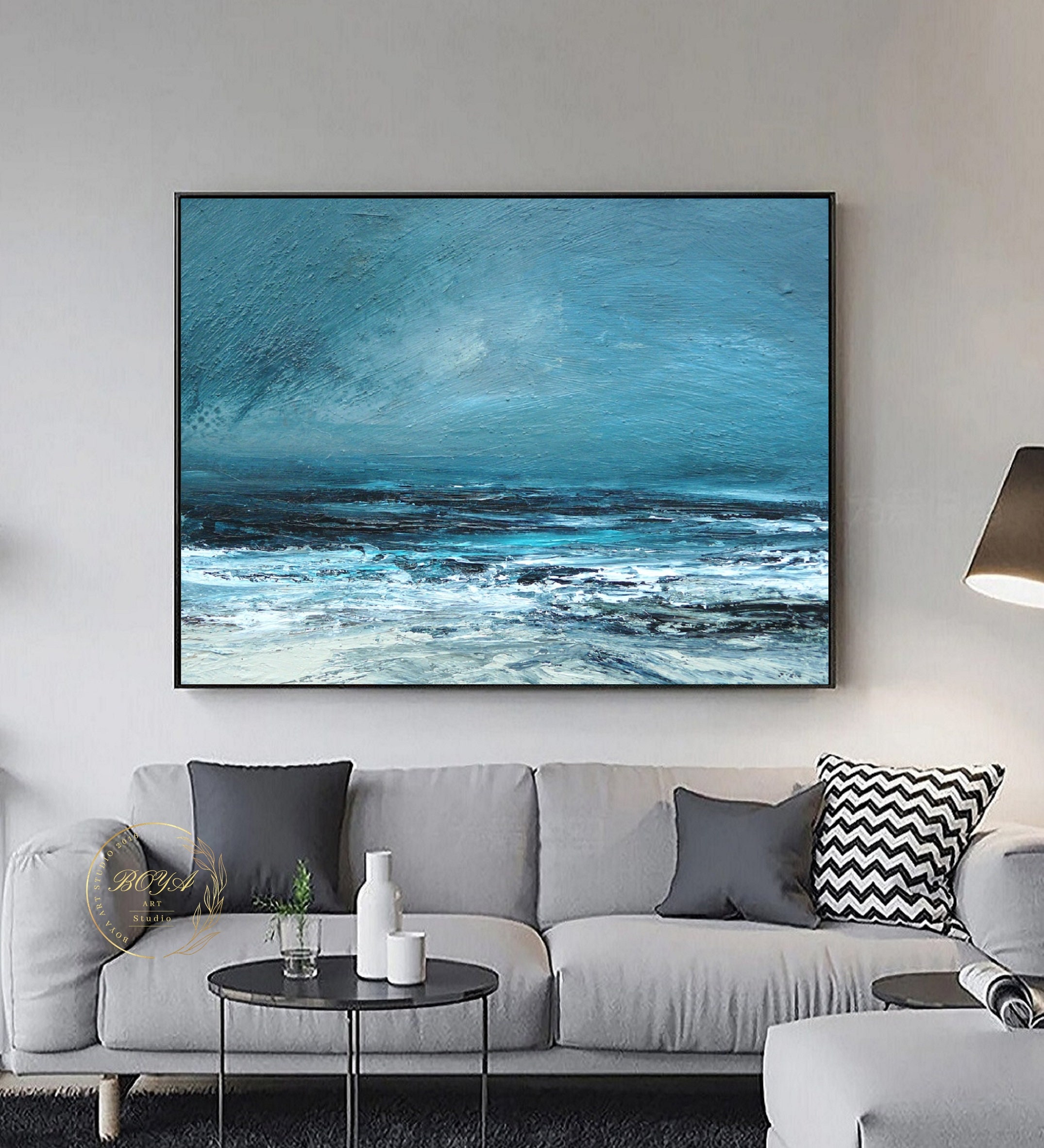 Large Blue Ocean Abstract Painting Original Seascape Oil Etsy