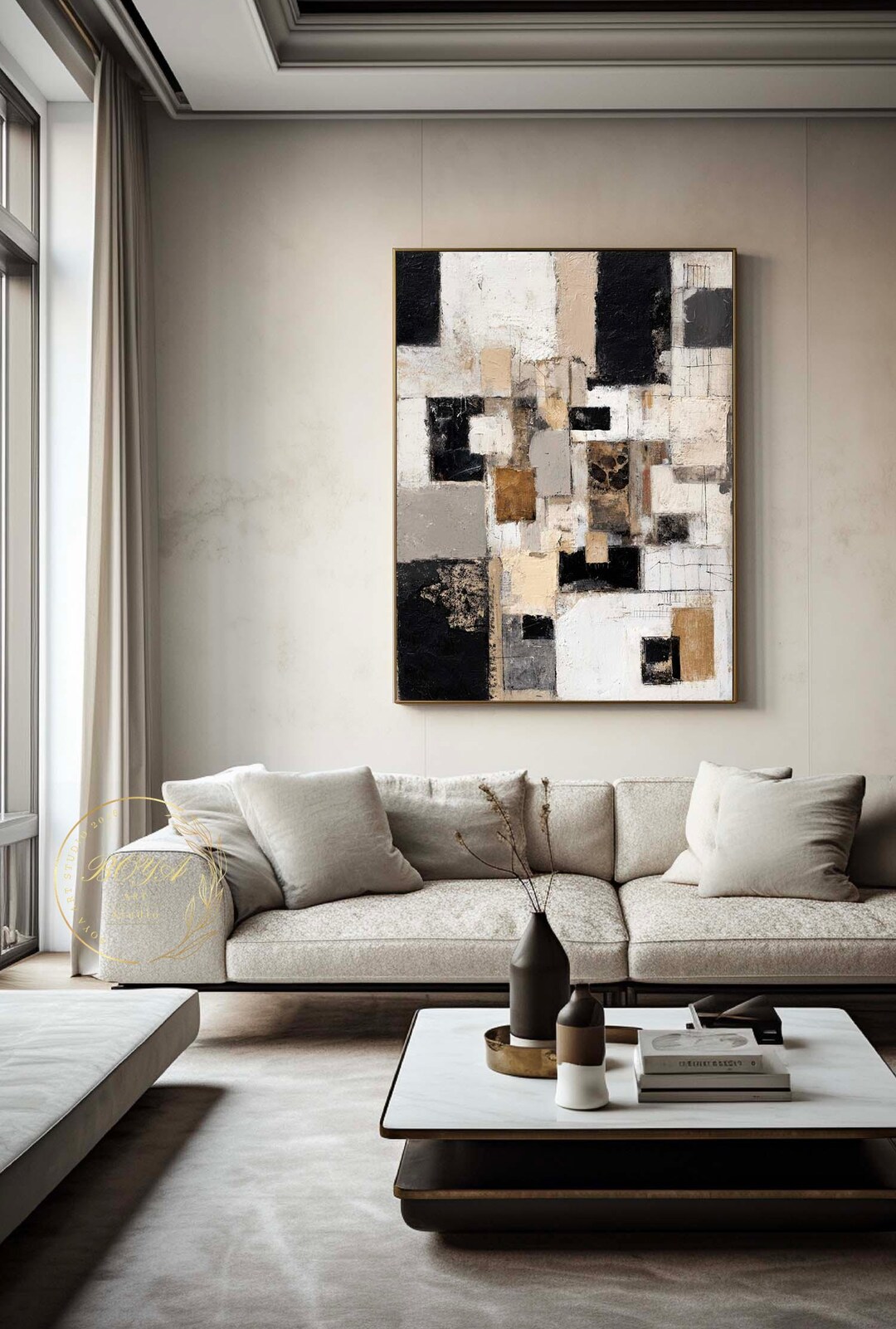 Large Black and White Wall Art Abstract Painting on Canvas Original ...