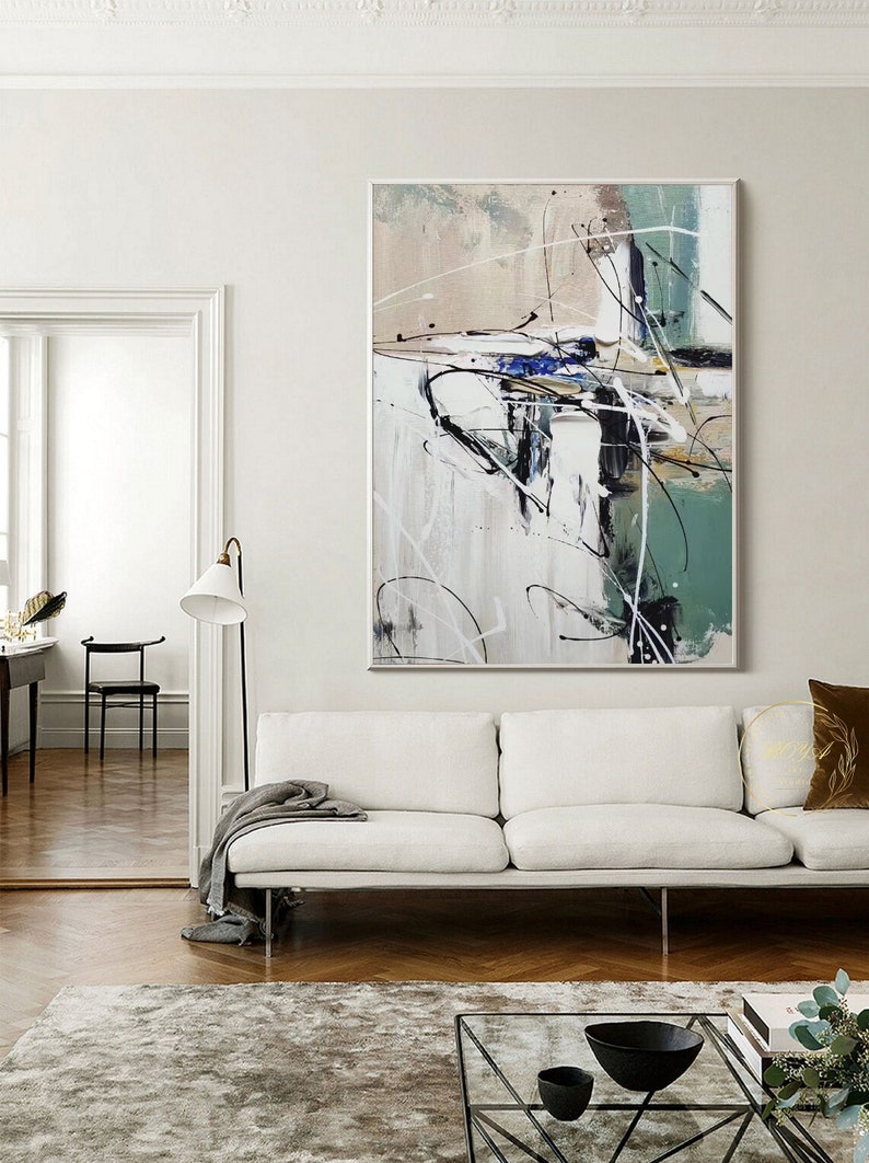Light Beige Abstract Painting Large Line Wall Art Modern Beige - Etsy