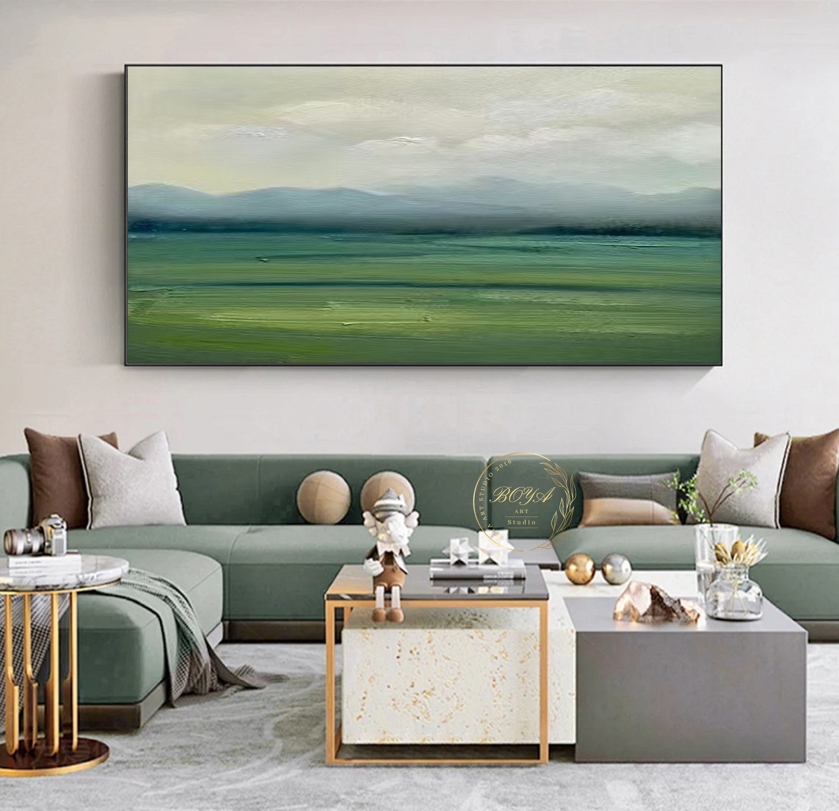 Large Green Landscape Painting Green Abstract Art Green Wall Etsy