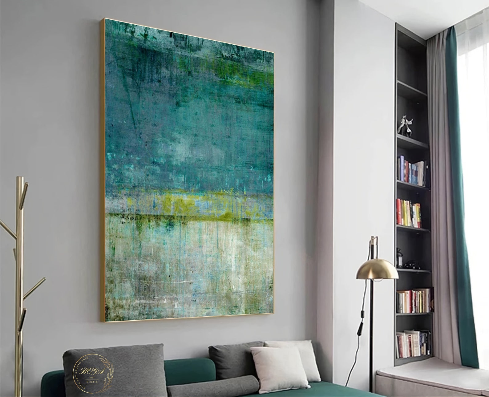 Large Green Oil Painting Original Green Canvas Painting Green