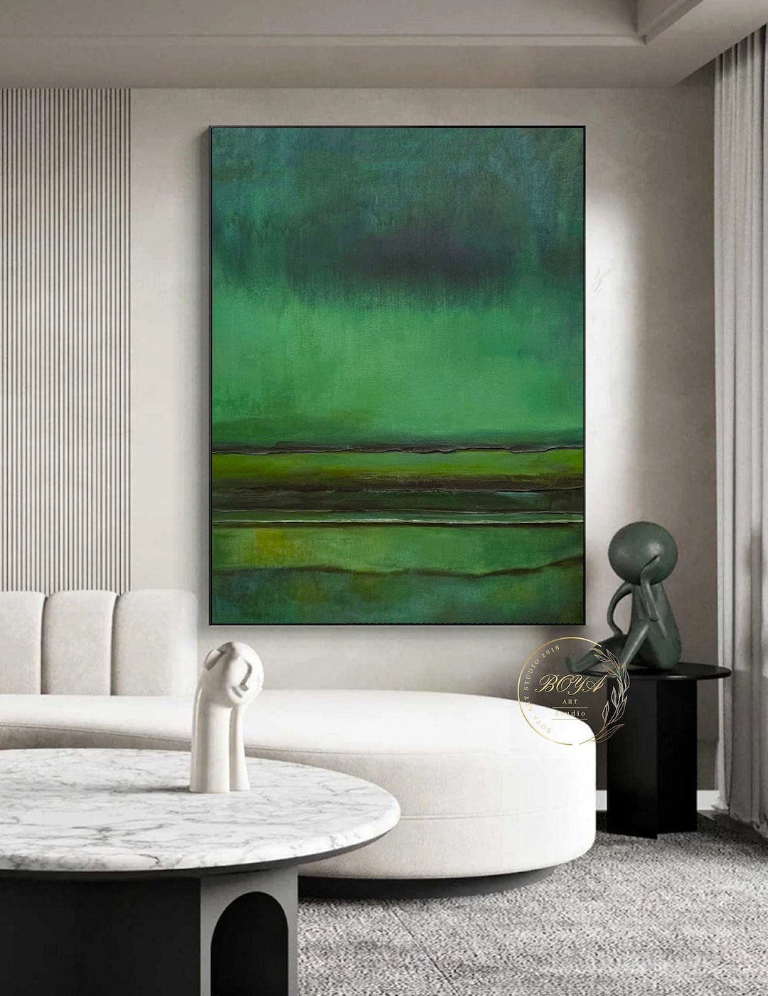 Green Abstract Painting Green Minimalist Painting Large Green Sky