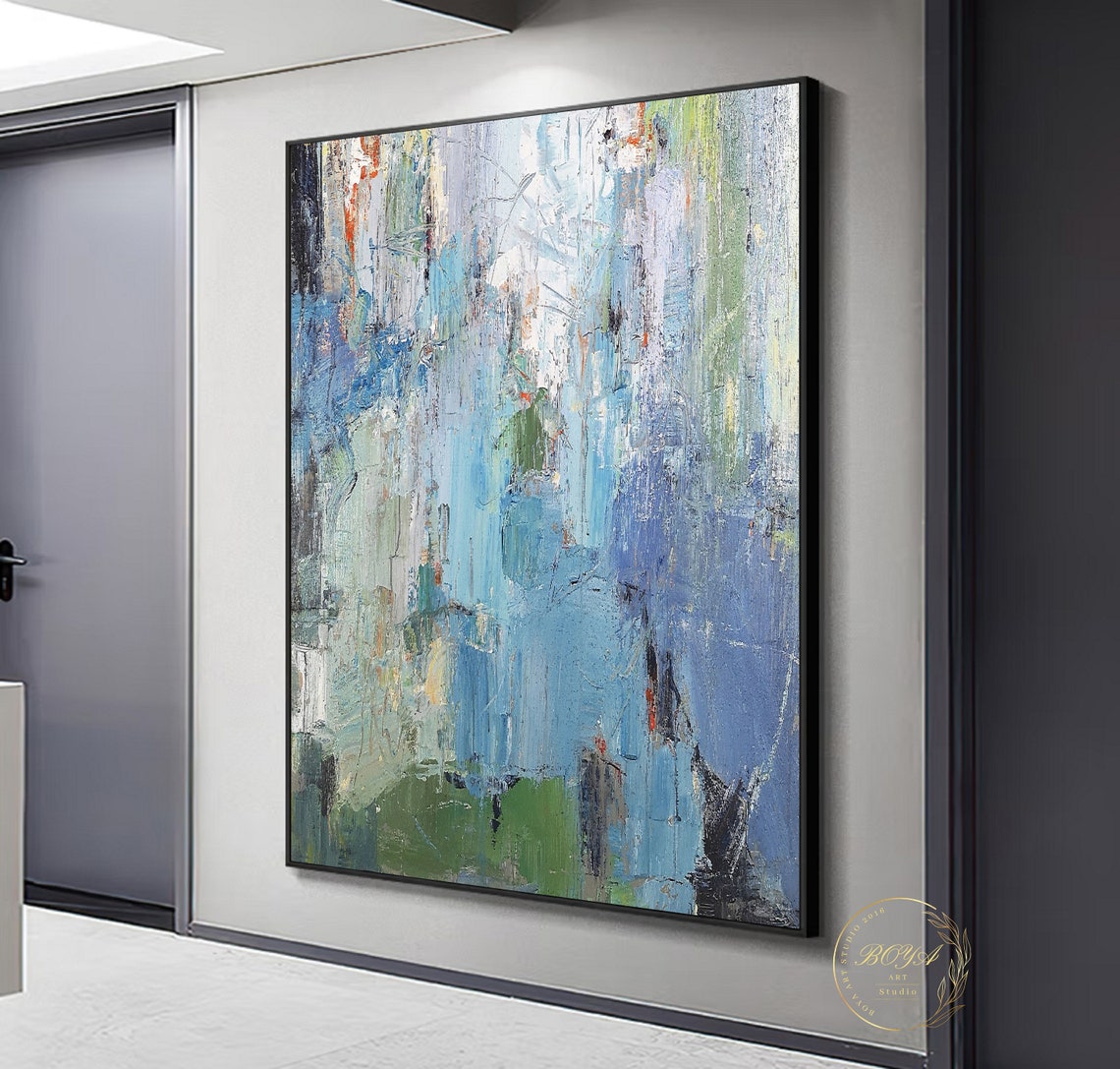 Large Blue Abstract Painting Original Green Oil Painting - Etsy