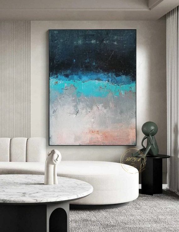 Large Blue Abstract Painting Sea Wave Painting Ocean Abstract Art Minimalist Wall Art Original Landscape Painting Blue Skyline Oil Painting