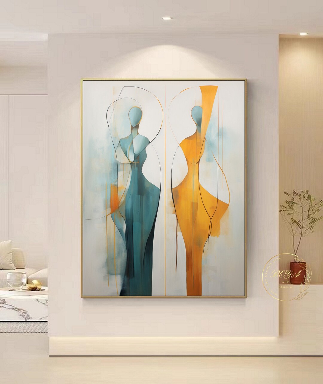 Visual Reference: Minimalism Abstract Painting Original Figure Wall Art Green Abstract