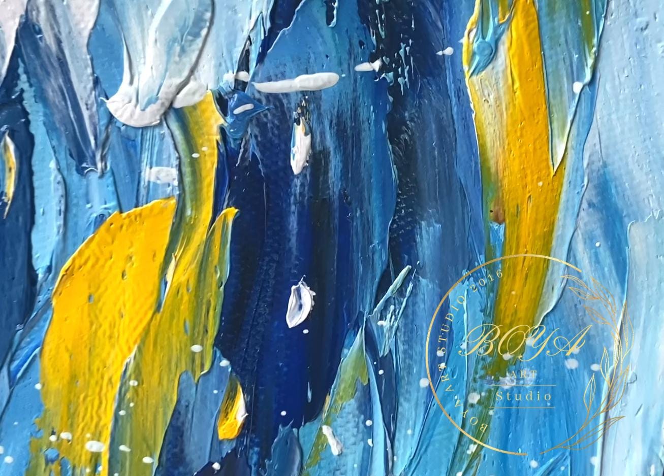 Original Textured Oil Painting, Blue Abstract Wall Art, Large