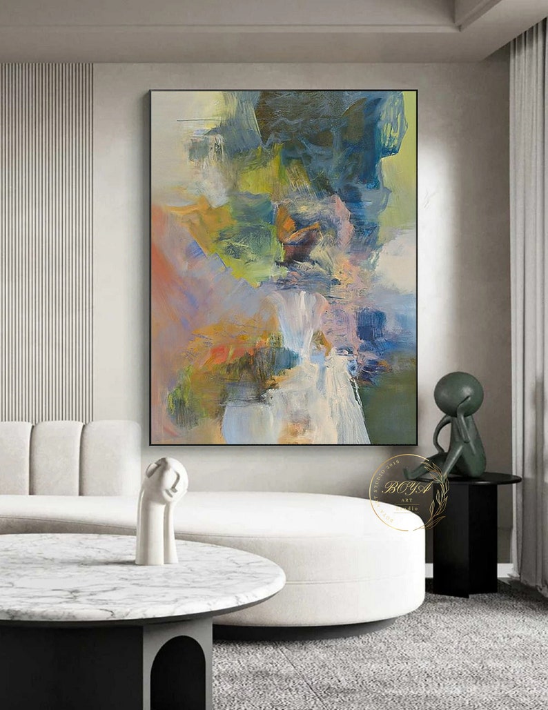 Original Green Abstract Painting Large Colorful Painting Green Etsy