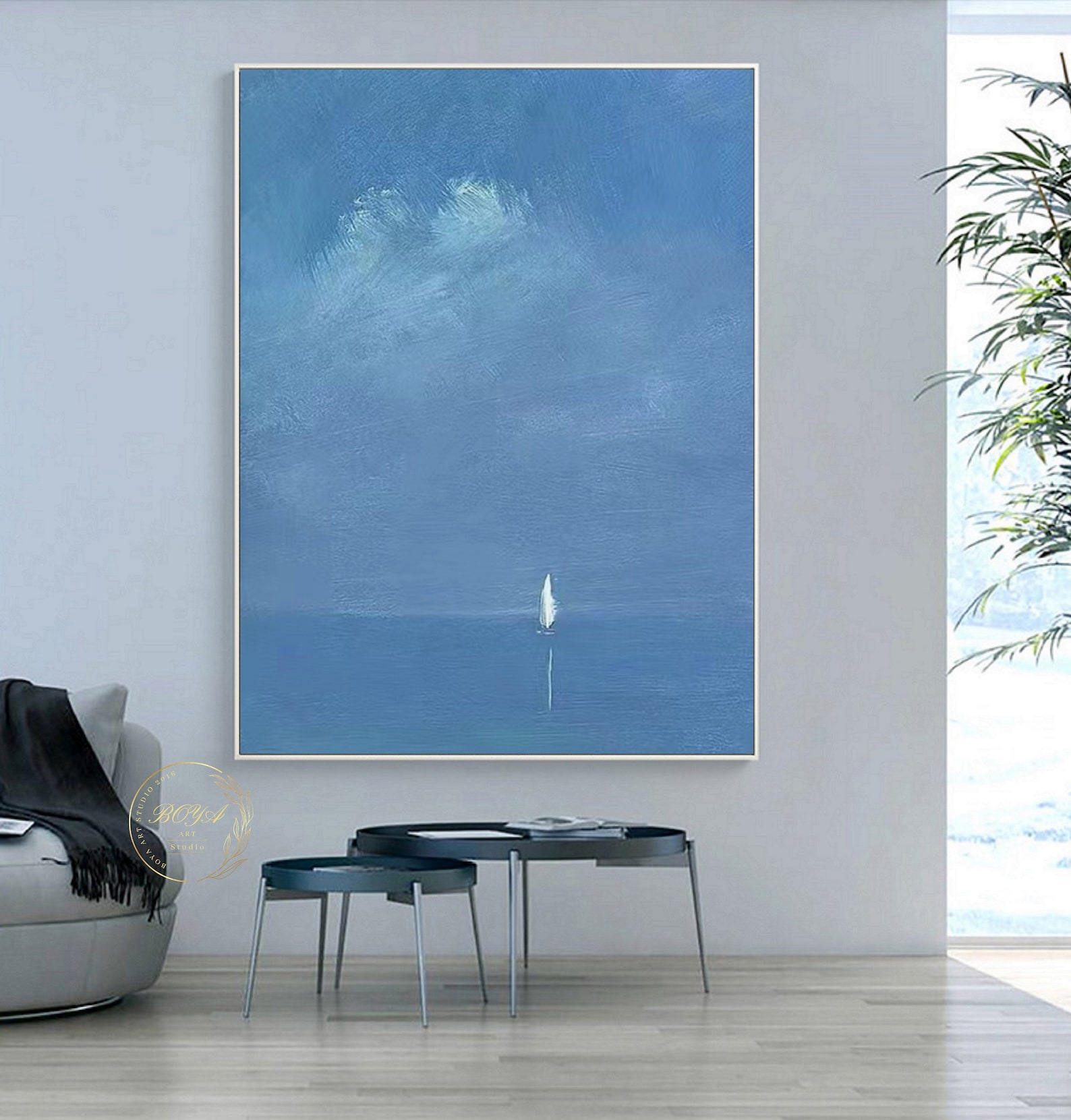 Large Minimalist Wall Painting Blue Abstract Painting Blue Sea Painting ...