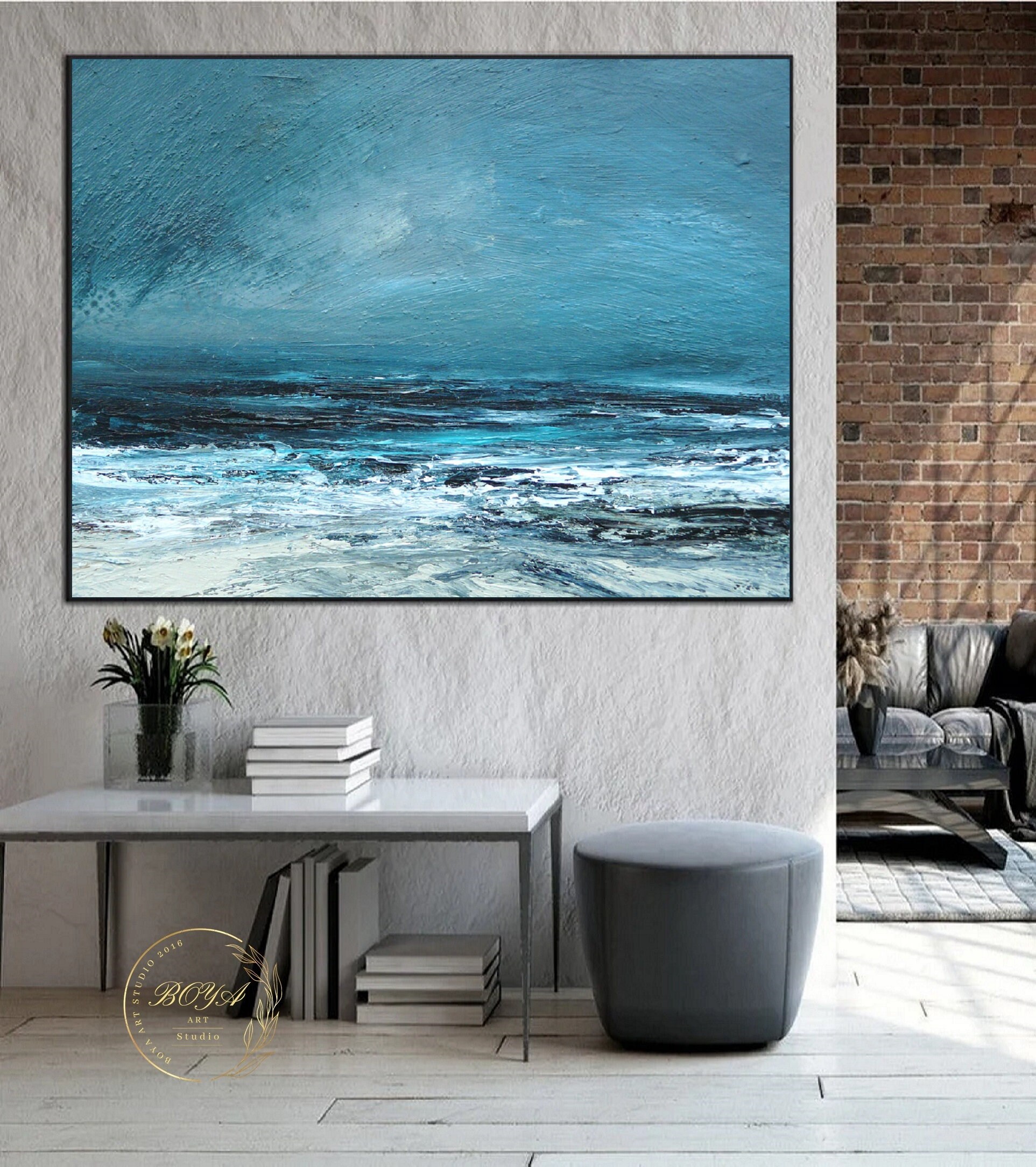 Large Blue Ocean Abstract Painting Original Seascape Oil Etsy