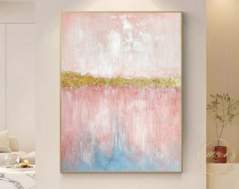 Pintura abstracta rosa rosa minimalista pared arte oro textura arte gran pintura rosa original pintura moderna lienzo abstracto arte pintura