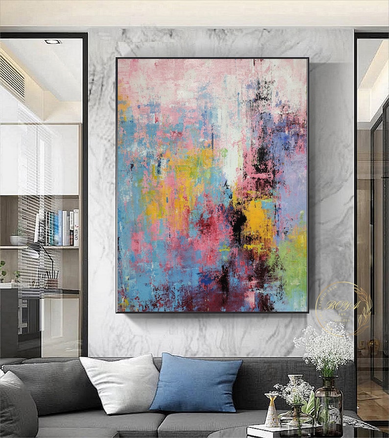 Multicolour Abstract Painting Large Pink Abstract Painting - Etsy