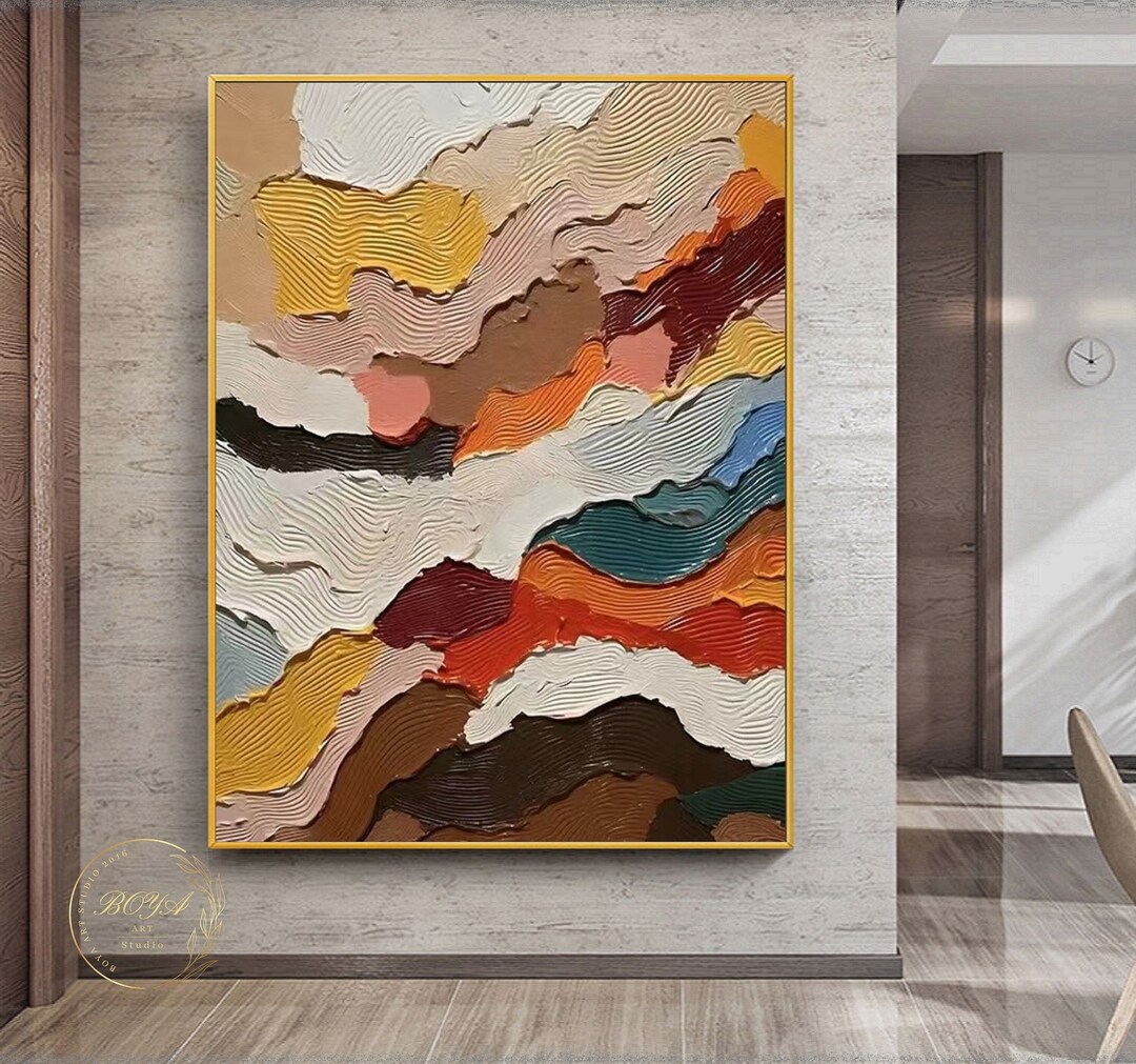 Large Texture Oil Painting Colorful Abstract Painting Yellow Canvas Art ...