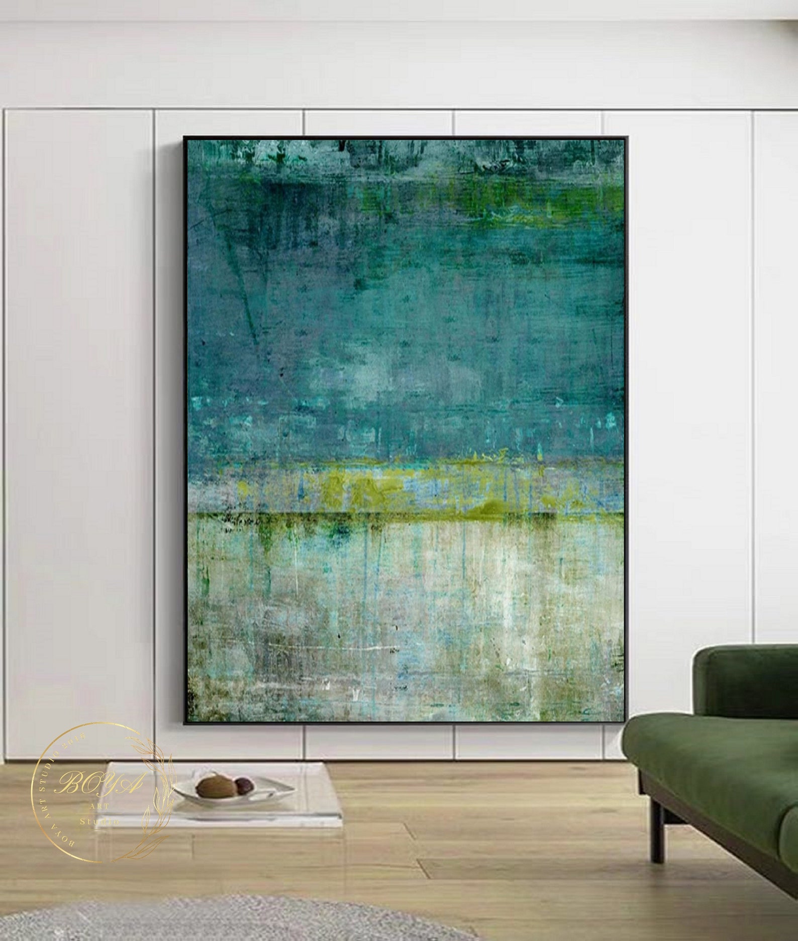 Large Green Oil Painting Original Green Canvas Painting Green