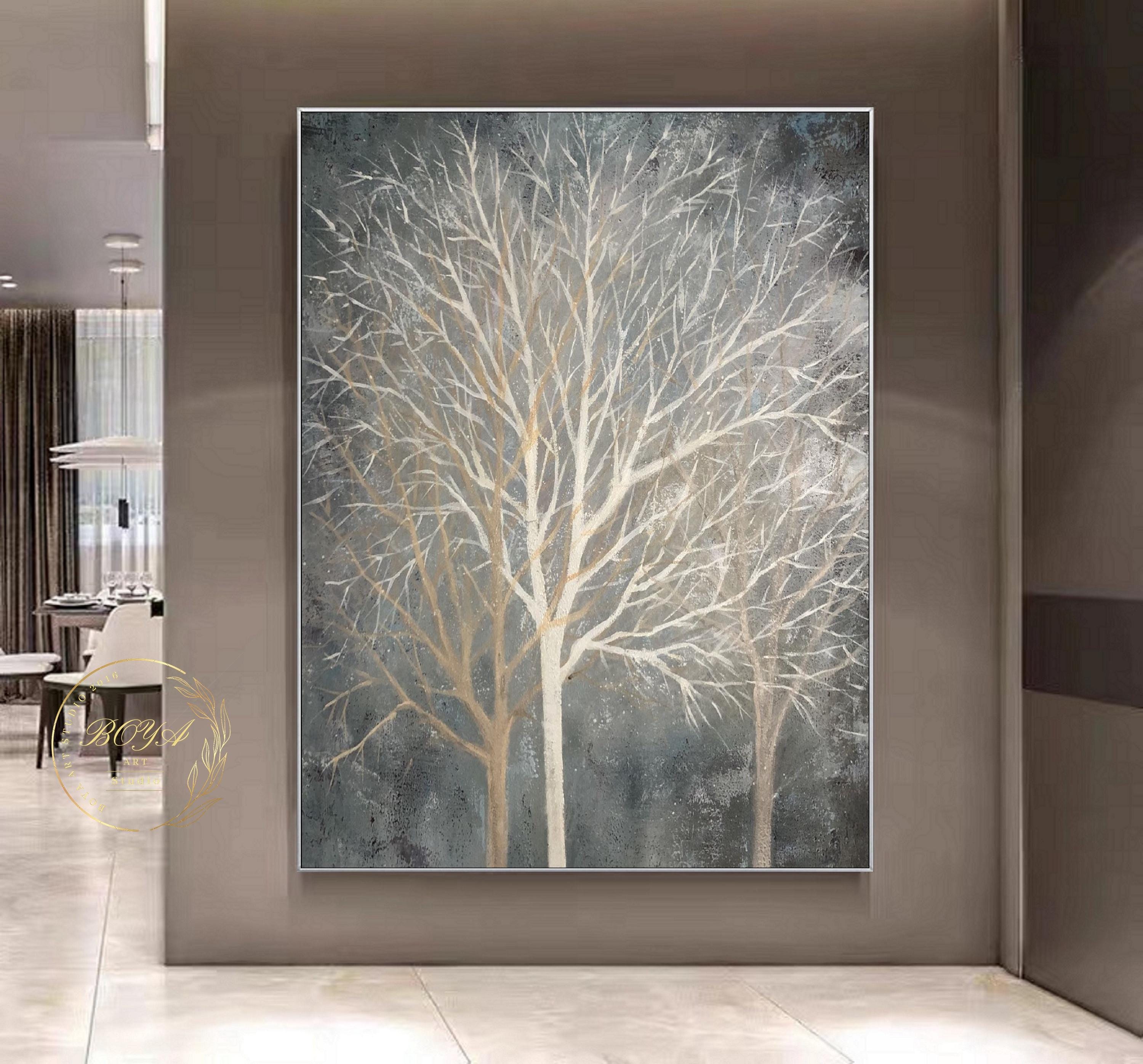 Large Tree Abstract Painting Beige Tree Wall Art Original Tree Abstract ...