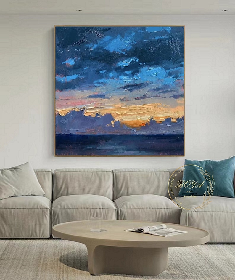 Large Sky Abstract Art Original Blue Texture Painting Navy Blue ...