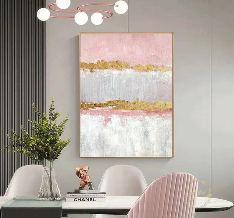 Pink Abstract Painting Pink Minimalist Painting Gold Texture - Etsy