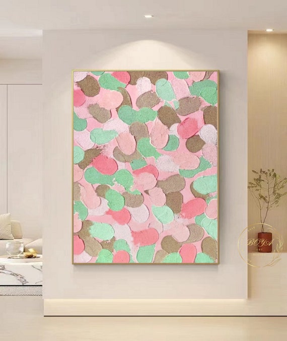 抽象画 ピンク アクリル画 ピンクと黄色の抽象画 F100 アクリル画 ピンクと